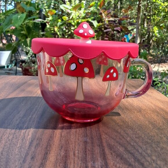 Sheffield Home Dining Glass Mushroom Mug with Silicone Topper, Red/Beige/White - Picture 7 of 10